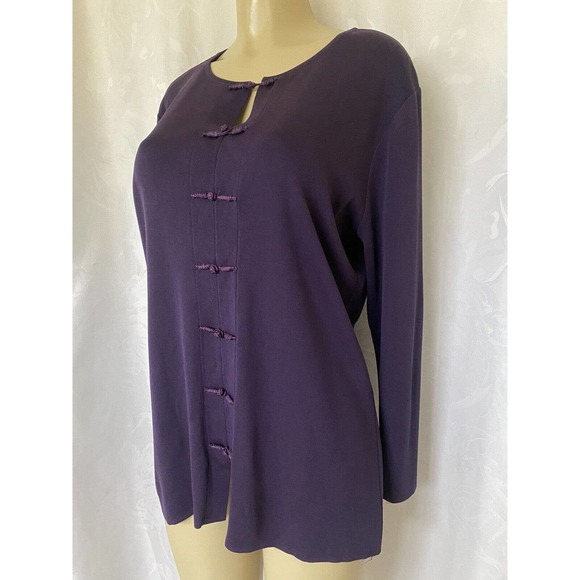Exclusively Misook Top Blouse Round Neck Knit Long Sleeve Purple Mandari… - Picture 2 of 5